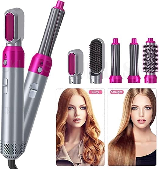 Hair Dryer Brush 5 In 1 Electric Blow Dryer Comb Hair Curling Wand Detachable Brush Kit Negative Ion Straightener Hair Curler - beautysweetie