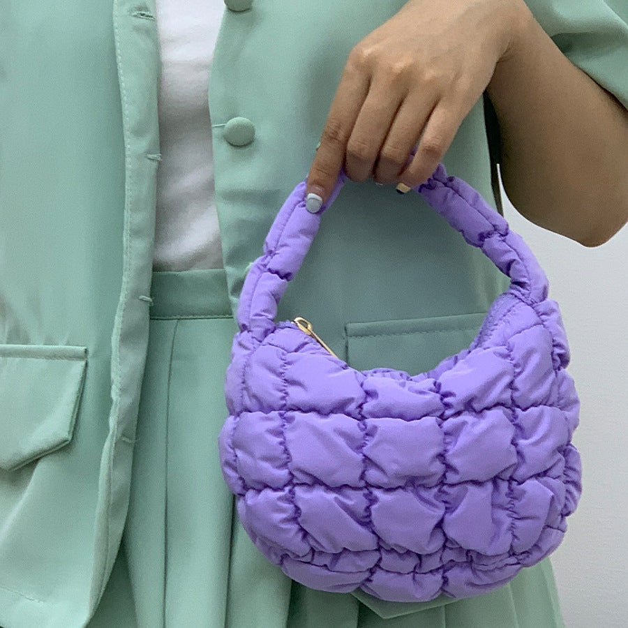 Women's Fashionable Pleated Puff Cloud Plaid Handbag