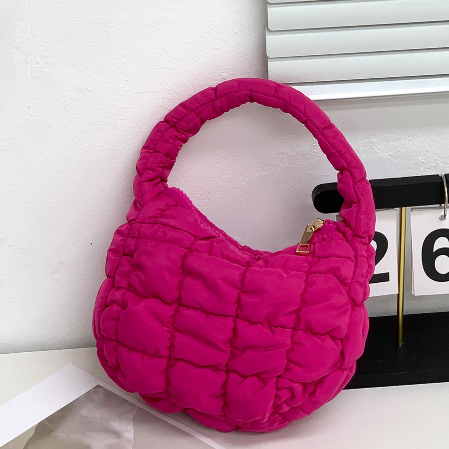 Women's Fashionable Pleated Puff Cloud Plaid Handbag