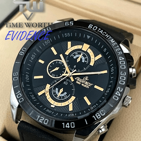 Time Worth Evidence Stylish Black Leather Strap Watch